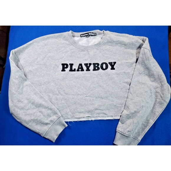 Playboy x Missguided Long Sleeve Cropped Sweater Gray Sweatshirt Women’s Size 8 - Picture 1 of 16